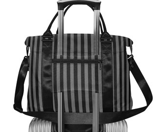 Grey Striped Halloween Bag, Gothic Travel Bag, Halloween Duffel Bag, Spooky Travel Bag, Halloween Luggage