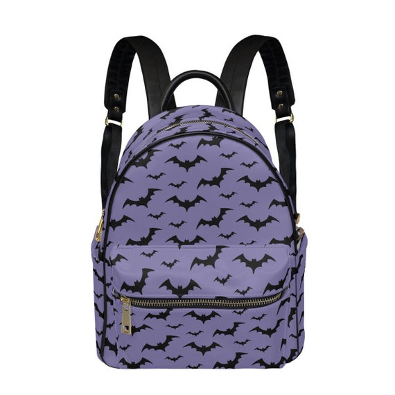 Mini Purple Black Bat Print Backpack Bag Halloween Goth - Etsy display picture 1