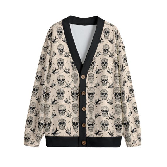 Retro Tattoo Skull & Swallow Punk Cardigan Jumper Unisex Plus Size