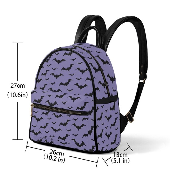 Mini Purple Black Bat Print Backpack Bag Halloween Goth - Etsy display picture 1