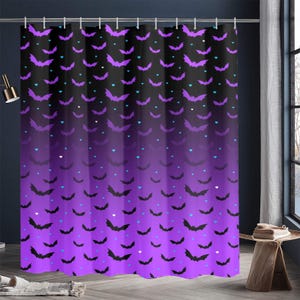 Gothic Bats Shower Curtains, Dark Purple Ombre Bathroom Decor, Halloween Gothic Home Accessories, Spooky Fabric Curtain, Creepy Goth Bath