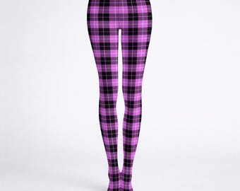 Pink Tartan Statement Printed Ladies Tights S-2XL