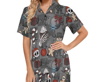 Spooky Goth Creepmas Vleermuizen pyjama met korte mouwen Feestelijk kerstcadeau