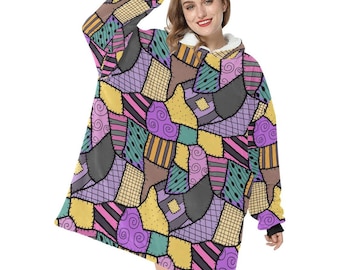 Sudadera con capucha unisex con temática de patchwork de Sally Stitches, sudadera con capucha de gran tamaño para invierno, regalo para niños y adultos
