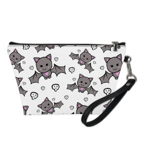 Astuccio per matite da trucco con cerniera in pelle PU, stile gotico pipistrello