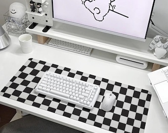 Black & White Checkered Mousepad Gothic Desk Mat Mouse Keyboard Pad Gaming Goth Office Decor XL Gaming Desk Pad Checked Desk Decor