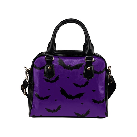 Spooky Black & Purple Bat Print Ladies Everyday Handbag - Etsy