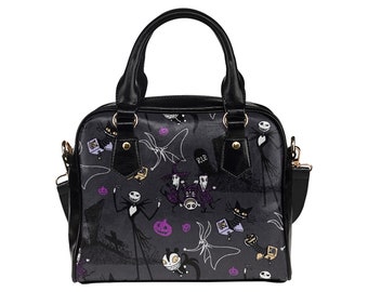 Grau & Lila Nightmare vor Christmas Jack Print Damen Alltags Handtasche Schultertasche