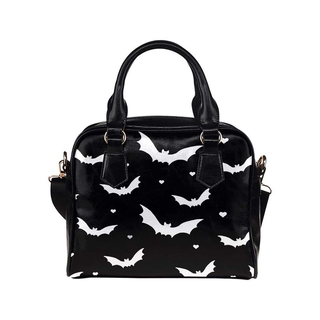 Spooky Black & White Bat Print Ladies Everyday Handbag  display picture 2