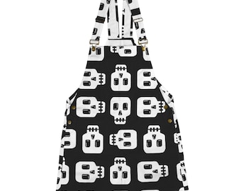 Black & White Skulls Gothic Shortalls Overalls Dungaree Shorts Unisex