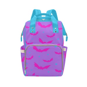 Purple and Pink Creepy Bat Diaper Backpack Mommy Bag Travel Changing Gothic Alternative