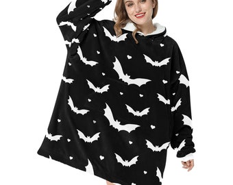 Black Bats Spooky Halloween Theme Blanket Hooded Jumper Hoodie Winter Oversized Kids Adults