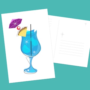 Mid Century Modern style Tiki Cocktail Blau Hawaiianische Oversize Postkarte Kunstdruck