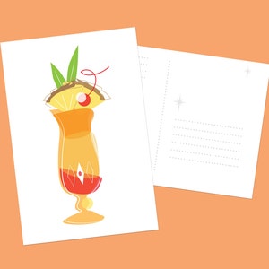 Impressão artística de cartão postal grande de estilo moderno de meados do século Tiki Cocktail Mai Tai