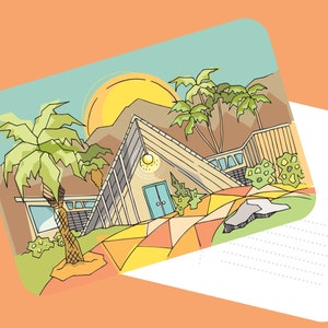 DuBois Polinésio Pop Palm Springs Meados do Século Casa Moderna Retrato Cartão Postal charles du bois swiss miss