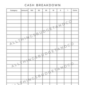 Minimalist Cash Breakdown and Bank Teller Slip Printable PDF