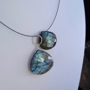 Flashy One of a Kind Labradorite Crystal Necklace - AAA  Faceted Briolettes, Sterling Silver findings, titanium wire, SS two inch extender