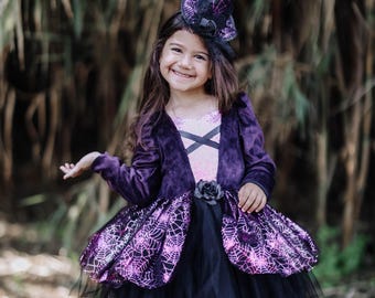 Handcrafted Witch costume babies and toddlers ,Stylish Kids witch costume with tutu, Skirt toddler Witch costume for Halloween Party