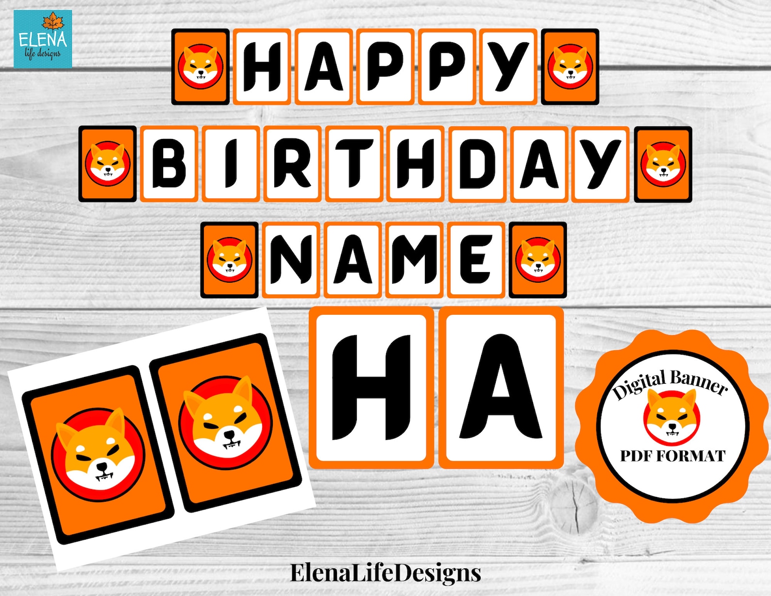 Shiba Inu Happy Birthday Banner Printable Shiba Inu Banner | Etsy Singapore
