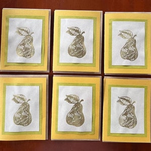Handmade greeting cards with a Gold Embossed Pear on the front - set of six