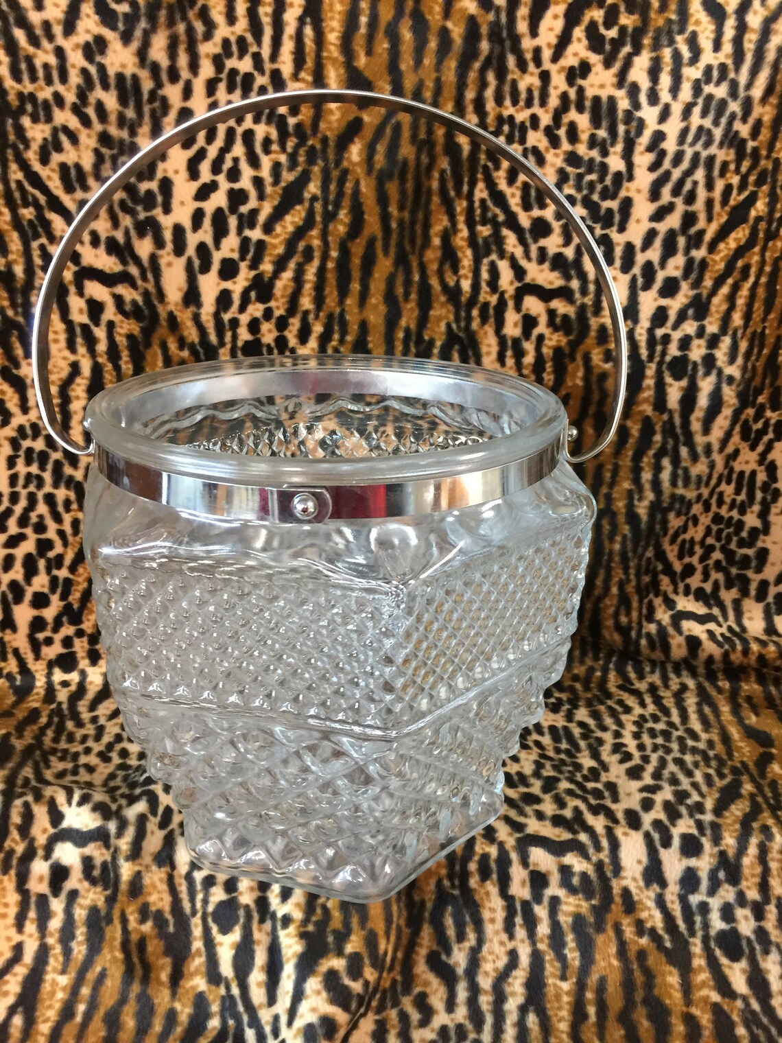 Vintage Ice Bucket Diamond Cut Glass Ice Bucket Silver Etsy