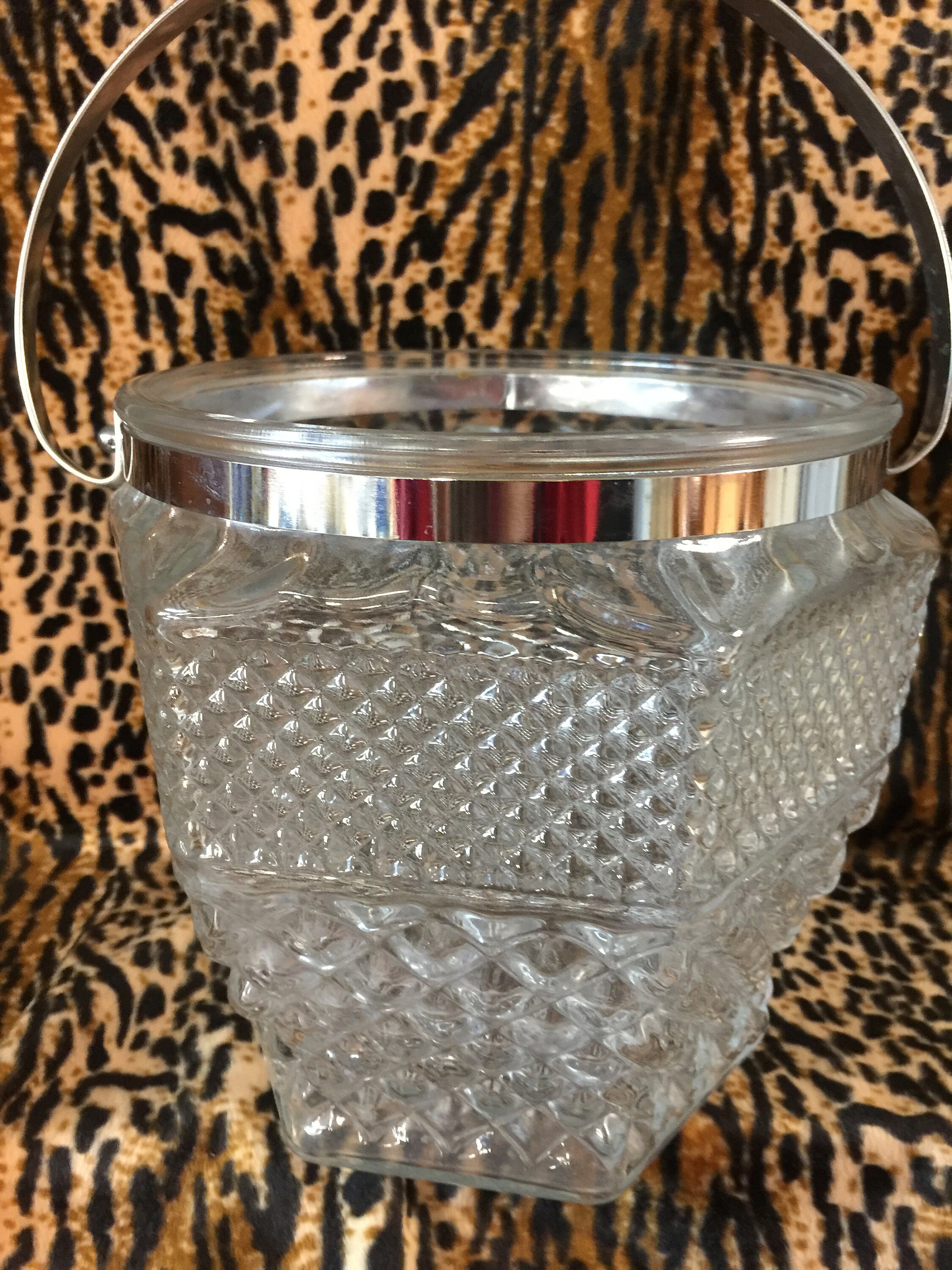 Vintage Ice Bucket Diamond Cut Glass Ice Bucket Silver Etsy
