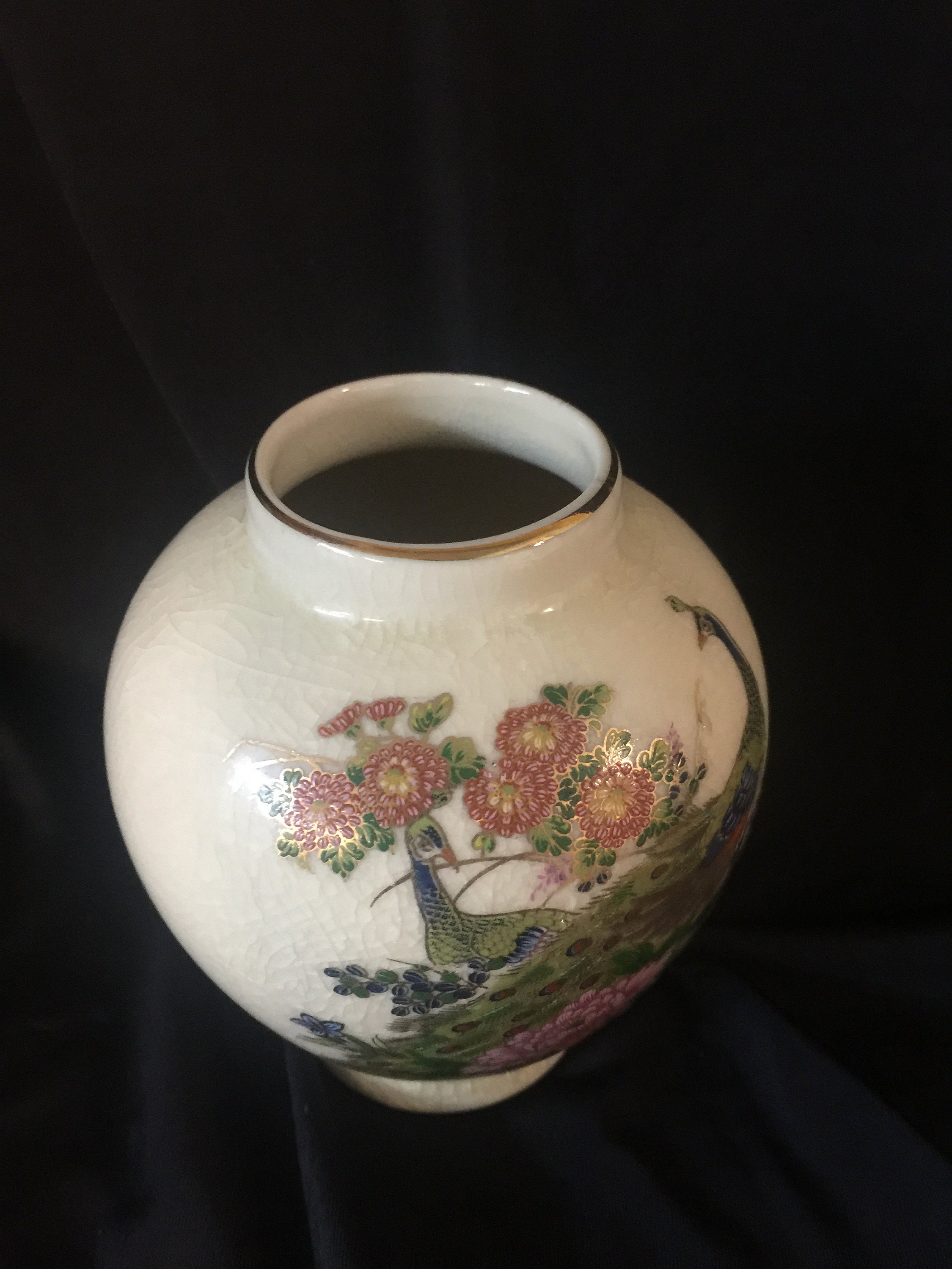 Crackle Vase Japanese Crackle Vase Peacock Vase Small Vase Etsy