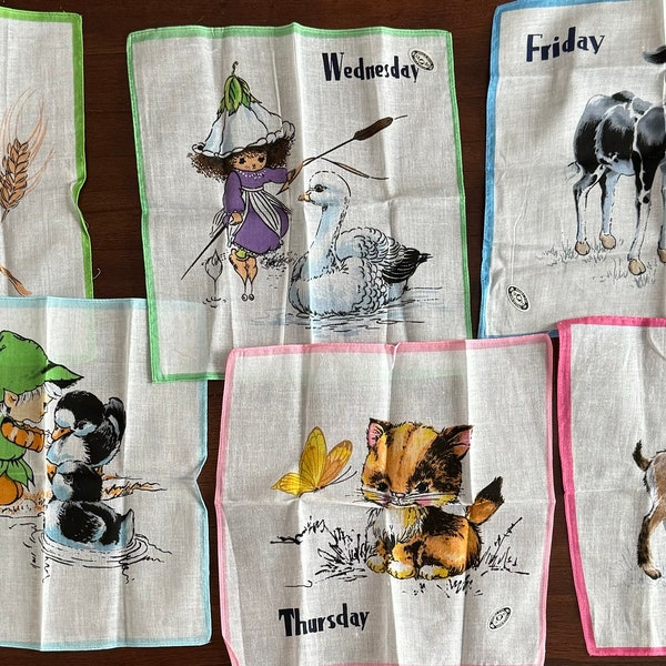 Vintage Showa Retro “Days Of The Week” Handkerchiefs From Japan! You Choose!
