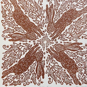 Tumbling Hares - Original Lino print - Limited Edition