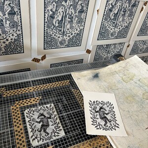 Beltane - Original Lino print - Black ink - Limited edition printed of 280gsm Somerset paper image 7