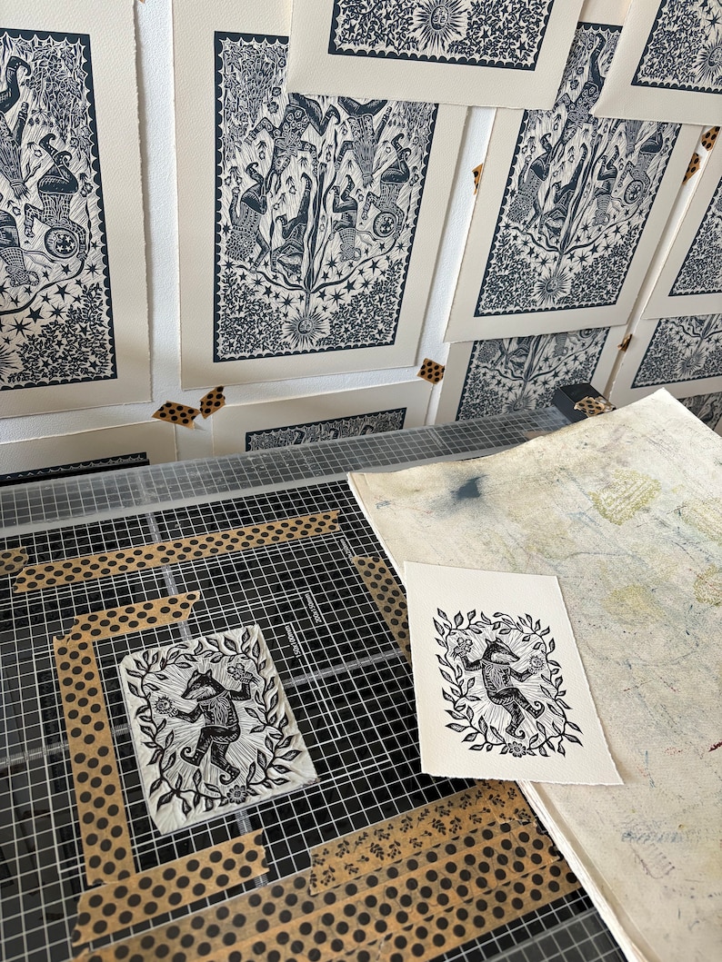 Beltane - Original Lino print - Black ink - Limited edition printed of 280gsm Somerset paper image 7