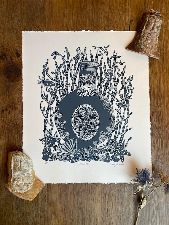 The Witch Bottle - SECOND EDITION- Original lino print on Ivory coloured 285gsm Fabriano paper- limited edition of 60