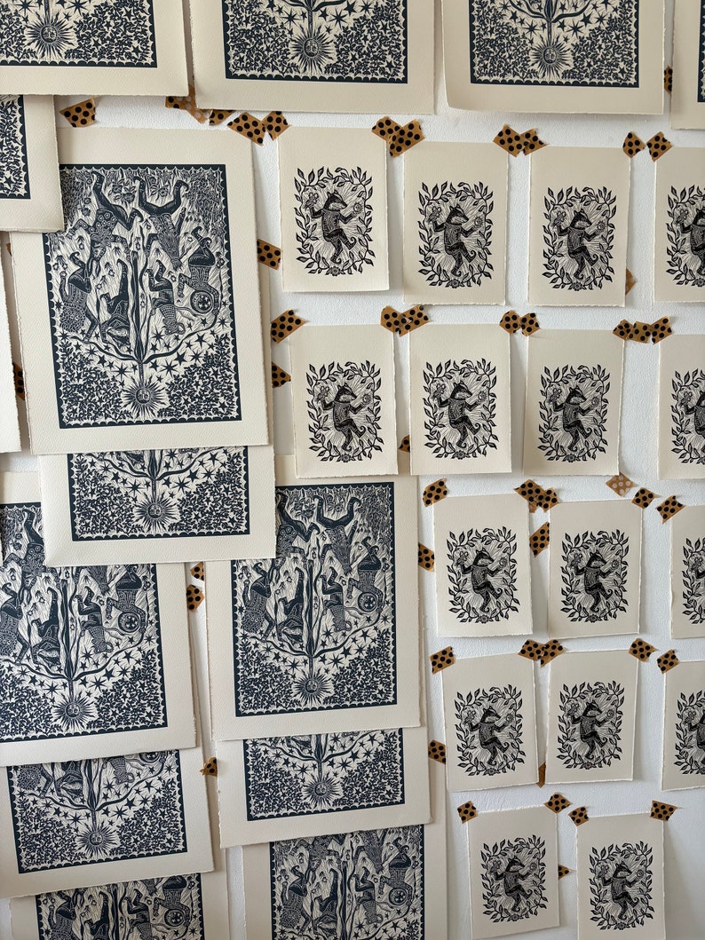 Beltane - Original Lino print - Black ink - Limited edition printed of 280gsm Somerset paper image 6