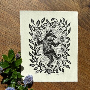 Beltane - Original Lino print - Black ink - Limited edition printed of 280gsm Somerset paper image 4