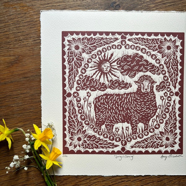 Spring is Coming - original lino cut - Somerset 280gsm paper