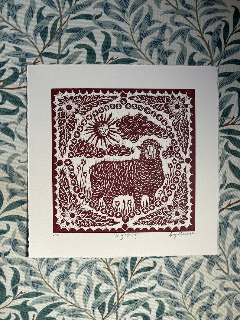Spring Break Linocut Spring is Coming - Original Lino Cut - Somerset 280gsm Paper - Etsy UK