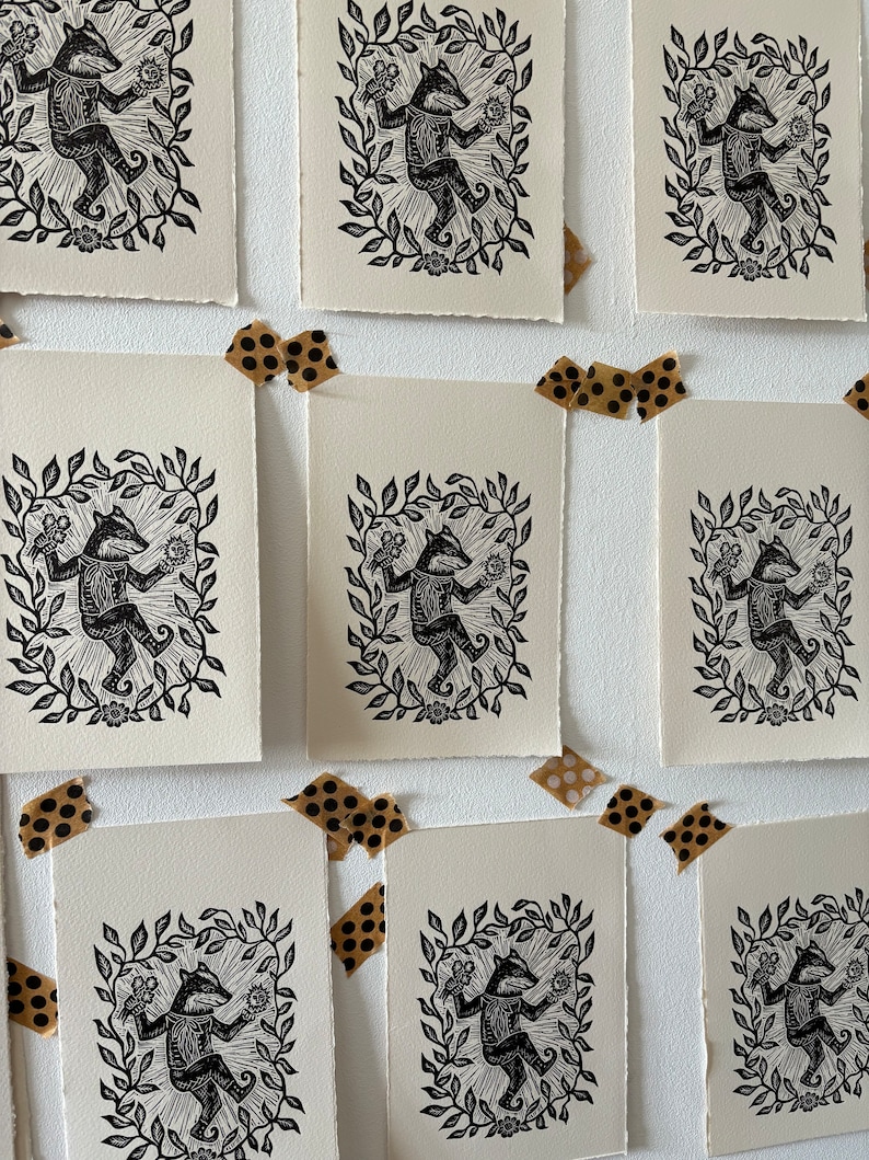 Beltane - Original Lino print - Black ink - Limited edition printed of 280gsm Somerset paper image 5