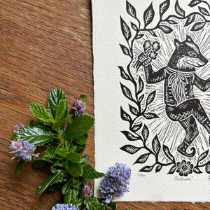 Beltane - Original Lino print - Black ink - Limited edition printed of 280gsm Somerset paper image 2