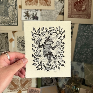 Beltane - Original Lino print - Black ink - Limited edition printed of 280gsm Somerset paper image 1