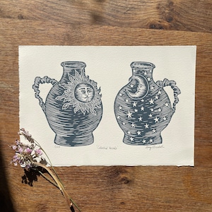 Celestial Vessels - Original Lino Print - Limited Edition