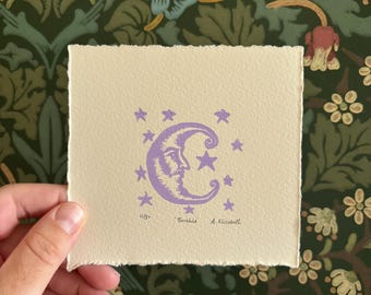 Twinkle - Lilac tiny original linocut print on 280gsm Somerset paper