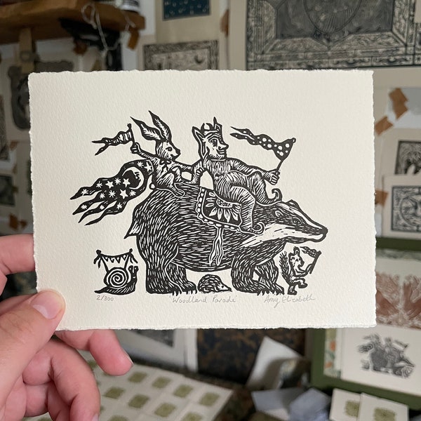 Woodland Parade - Original Lino print - 280gsm paper - Limited Edition