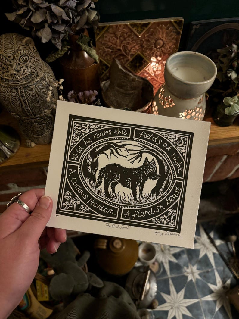 The Black Shuck - Original Lino Print - Second Edition - Printed on ...