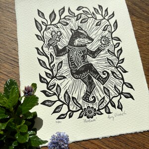 Beltane - Original Lino print - Black ink - Limited edition printed of 280gsm Somerset paper image 3