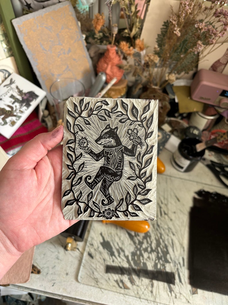 Beltane - Original Lino print - Black ink - Limited edition printed of 280gsm Somerset paper image 8