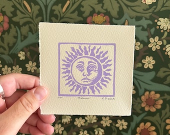 Midsummer - original lino print - limited edition of 50 - tiny lino printed in lilac on 280gsm Somerset paper