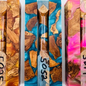 Pen Blanks * Olive Burl and Epoxy Hybrid * Mica Powder Colored * Pen Blank * Pen Turning image 10