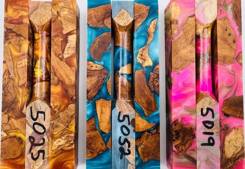 Pen Blanks * Olive Burl and Epoxy Hybrid * Mica Powder Colored * Pen Blank * Pen Turning image 10