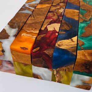 Pen Blanks * Olive Burl and Epoxy Hybrid * Mica Powder Colored * Pen Blank * Pen Turning I0 Pack Mixed Colors