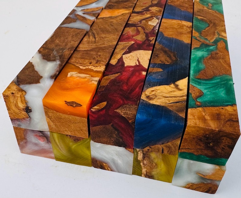 Pen Blanks * Olive Burl and Epoxy Hybrid * Mica Powder Colored * Pen Blank * Pen Turning I0 Pack Mixed Colors